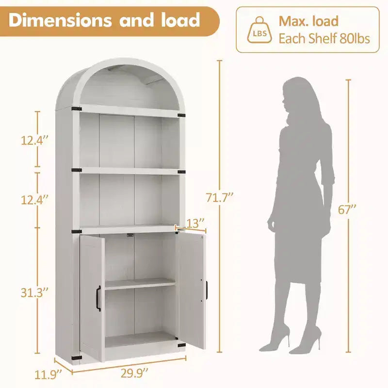 Libreria a 5 Ripiani Scaffale ad Arco 182 cm di Altezza Libreria Stile Fattoria Espositore Portaoggetti Scaffali in Legno per Ufficio Domestico, Soggiorno