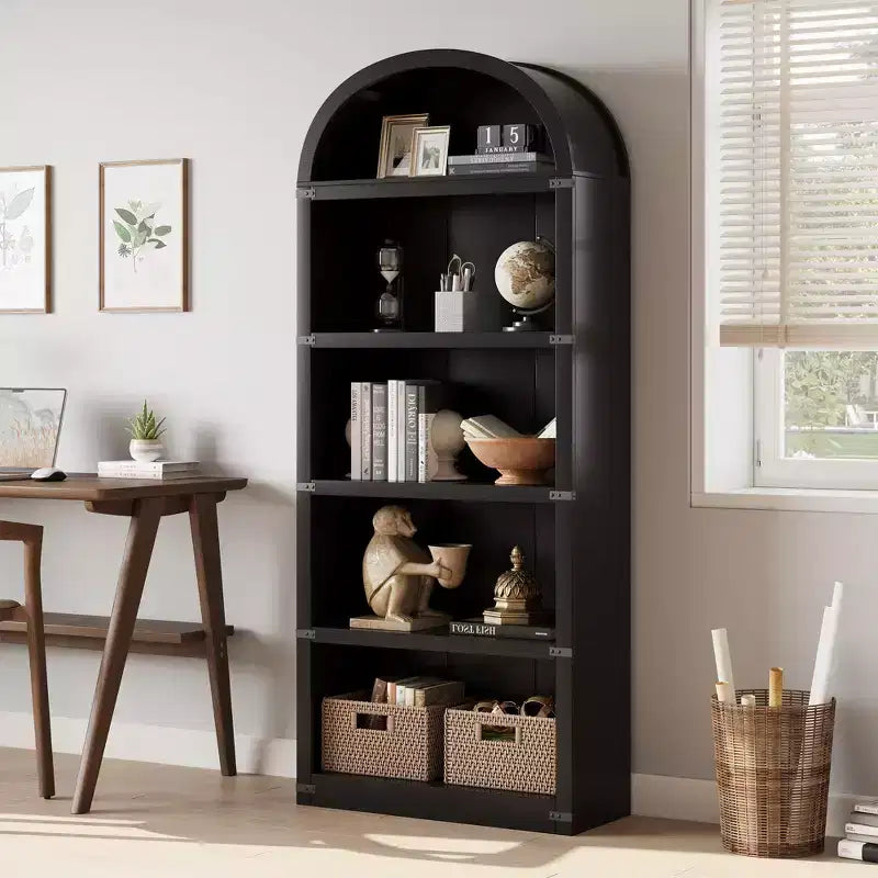 Libreria a 5 Ripiani Scaffale ad Arco 182 cm di Altezza Libreria Stile Fattoria Espositore Portaoggetti Scaffali in Legno per Ufficio Domestico, Soggiorno
