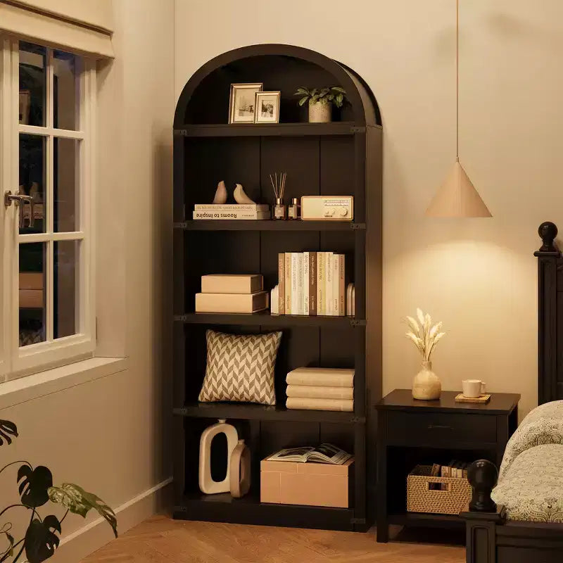 Libreria a 5 Ripiani Scaffale ad Arco 182 cm di Altezza Libreria Stile Fattoria Espositore Portaoggetti Scaffali in Legno per Ufficio Domestico, Soggiorno