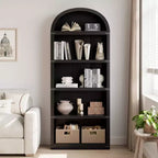 Bookcase 5 Shelf Arched Bookshelf 71.65in Tall Bookcase Farmhouse Display Storage Rack Wooden Bookshelves for Home Office, Living Room