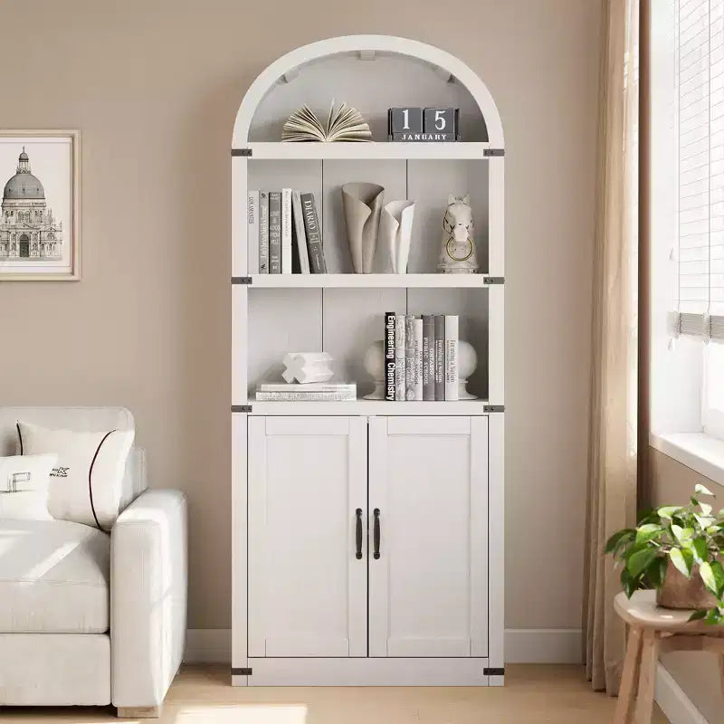 Libreria a 5 Ripiani Scaffale ad Arco 182 cm di Altezza Libreria Stile Fattoria Espositore Portaoggetti Scaffali in Legno per Ufficio Domestico, Soggiorno