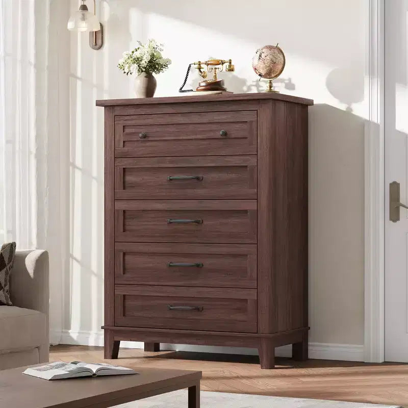 Comò verticale autoportante da 41,3" con cassetti e contenitore, cassettiera in legno per soggiorno, camera da letto, ingresso, camera da letto