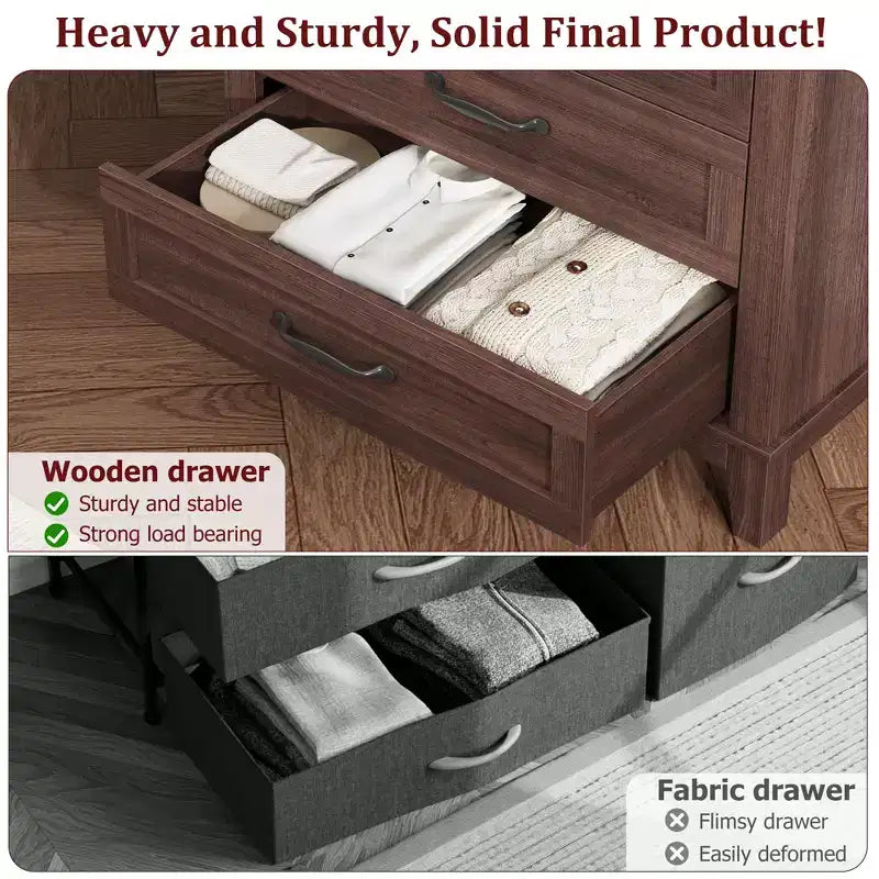 Comò verticale autoportante da 41,3" con cassetti e contenitore, cassettiera in legno per soggiorno, camera da letto, ingresso, camera da letto