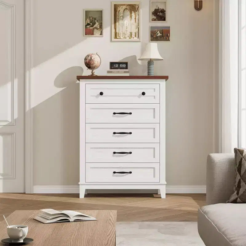 Comò verticale autoportante da 41,3" con cassetti e contenitore, cassettiera in legno per soggiorno, camera da letto, ingresso, camera da letto