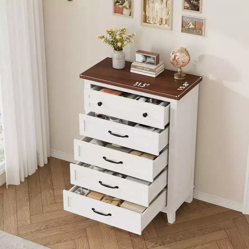 Comò verticale autoportante da 41,3" con cassetti e contenitore, cassettiera in legno per soggiorno, camera da letto, ingresso, camera da letto