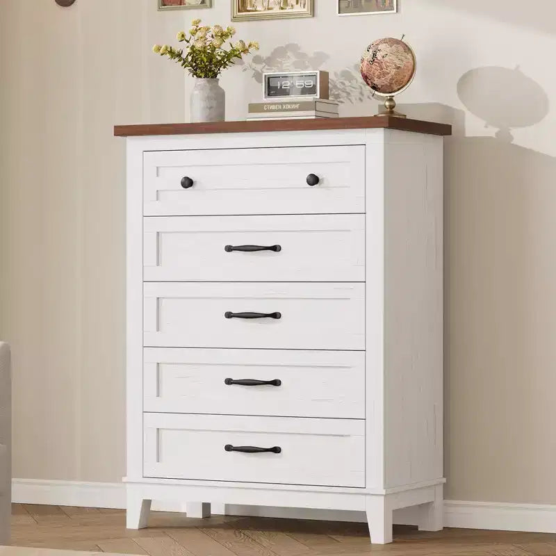 Comò verticale autoportante da 41,3" con cassetti e contenitore, cassettiera in legno per soggiorno, camera da letto, ingresso, camera da letto