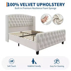 GustoWave Velvet Upholstered Platform Bed Frame, con testiera alettata trapuntata con bottoni profondi