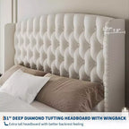 GustoWave Velvet Upholstered Platform Bed Frame, con testiera alettata trapuntata con bottoni profondi