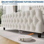 GustoWave Velvet Upholstered Platform Bed Frame, con testiera alettata trapuntata con bottoni profondi