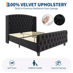 GustoWave Velvet Upholstered Platform Bed Frame, con testiera alettata trapuntata con bottoni profondi