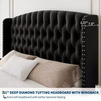 GustoWave Velvet Upholstered Platform Bed Frame, con testiera alettata trapuntata con bottoni profondi