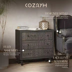COZAYH Cassettiera da camera da letto in stile rustico a 3 cassetti con motivo geometrico, nera