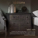 COZAYH Cassettiera da camera da letto in stile rustico a 3 cassetti con motivo geometrico, nera