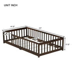 Whisen Letto Matrimoniale & Letto a Pavimento in Legno di Gomma con Recinzione Senza Porta, Letto a Pavimento Multifunzionale per il Sonno e il Gioco dei Bambini