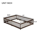 Whisen Letto Matrimoniale & Letto a Pavimento in Legno di Gomma con Recinzione Senza Porta, Letto a Pavimento Multifunzionale per il Sonno e il Gioco dei Bambini