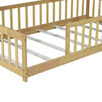 Whisen Letto Matrimoniale & Letto a Pavimento in Legno di Gomma con Recinzione Senza Porta, Letto a Pavimento Multifunzionale per il Sonno e il Gioco dei Bambini