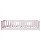 Whisen Letto Matrimoniale & Letto a Pavimento in Legno di Gomma con Recinzione Senza Porta, Letto a Pavimento Multifunzionale per il Sonno e il Gioco dei Bambini