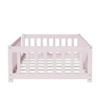 Whisen Letto Matrimoniale & Letto a Pavimento in Legno di Gomma con Recinzione Senza Porta, Letto a Pavimento Multifunzionale per il Sonno e il Gioco dei Bambini