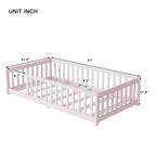 Whisen Letto Matrimoniale & Letto a Pavimento in Legno di Gomma con Recinzione Senza Porta, Letto a Pavimento Multifunzionale per il Sonno e il Gioco dei Bambini