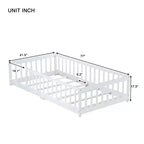 Whisen Letto Matrimoniale & Letto a Pavimento in Legno di Gomma con Recinzione Senza Porta, Letto a Pavimento Multifunzionale per il Sonno e il Gioco dei Bambini