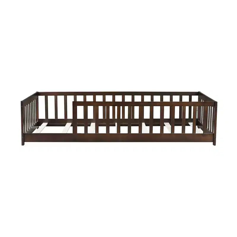 Whisen Letto Matrimoniale & Letto a Pavimento in Legno di Gomma con Recinzione Senza Porta, Letto a Pavimento Multifunzionale per il Sonno e il Gioco dei Bambini