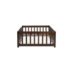Whisen Letto Matrimoniale & Letto a Pavimento in Legno di Gomma con Recinzione Senza Porta, Letto a Pavimento Multifunzionale per il Sonno e il Gioco dei Bambini