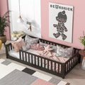 Whisen Twin Bed & Rubber Wood Floor Bed with Fence without Door, Multi - Functional Floor Bed for Kids' Sleep & Play