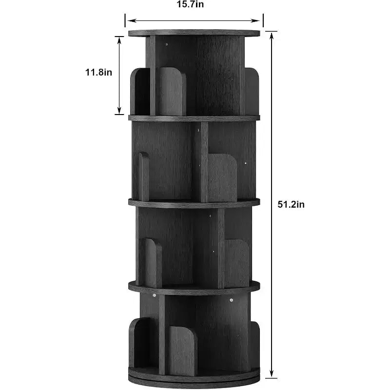 GustoWave Scaffale rotante a 4 ripiani, torre libreria da terra, scaffale portaoggetti girevole a 360 gradi, libreria stretta in legno per piccoli spazi