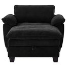 MAYEERTY Chaise longue 51 Oversize con pouf, rivestimento in ciniglia felpata, nero, contenitore, comfort