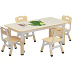 CuisinSmart Kids Table and Chair Set, Height Adjustable Toddler Table and 4 Chairs Set for Ages 2-10, Graffiti Desktop, Non-Slip Legs, Natural