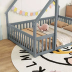 MAYEERTY Letto a Castello a Forma di Casetta in Legno con Recinzione e Sponde, Grigio