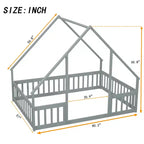 MAYEERTY Letto a Castello a Forma di Casetta in Legno con Recinzione e Sponde, Grigio