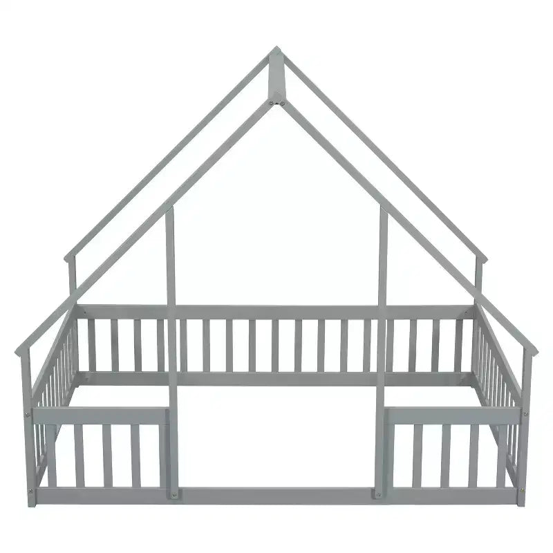 MAYEERTY Letto a Castello a Forma di Casetta in Legno con Recinzione e Sponde, Grigio