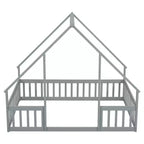 MAYEERTY Letto a Castello a Forma di Casetta in Legno con Recinzione e Sponde, Grigio