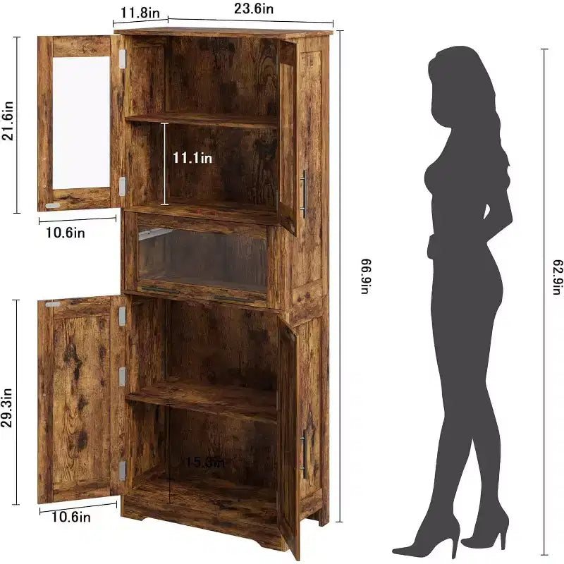 Mobiletto da Bagno Alto DobleePy, Mobile Contenitore da Cucina Autoportante con Ante e Ripiani Regolabili, 60 x 30 x 170 cm