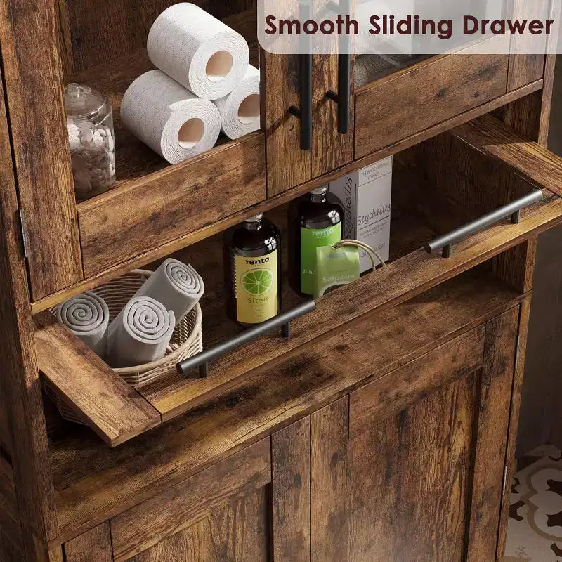 Mobiletto da Bagno Alto DobleePy, Mobile Contenitore da Cucina Autoportante con Ante e Ripiani Regolabili, 60 x 30 x 170 cm