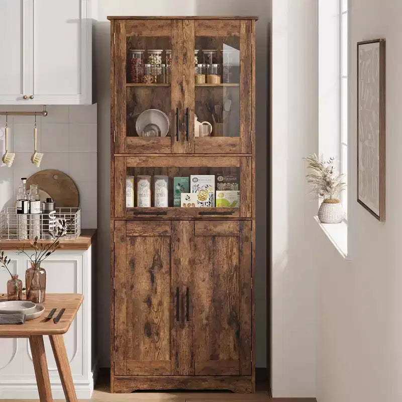 Mobiletto da Bagno Alto DobleePy, Mobile Contenitore da Cucina Autoportante con Ante e Ripiani Regolabili, 60 x 30 x 170 cm