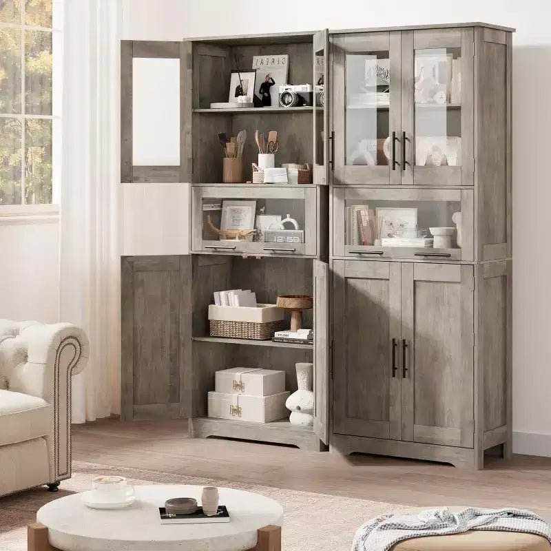 Mobiletto da Bagno Alto DobleePy, Mobile Contenitore da Cucina Autoportante con Ante e Ripiani Regolabili, 60 x 30 x 170 cm