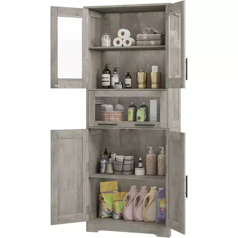 Mobiletto da Bagno Alto DobleePy, Mobile Contenitore da Cucina Autoportante con Ante e Ripiani Regolabili, 60 x 30 x 170 cm