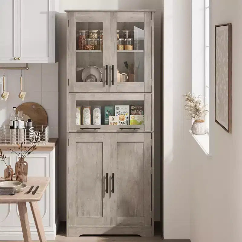 Mobiletto da Bagno Alto DobleePy, Mobile Contenitore da Cucina Autoportante con Ante e Ripiani Regolabili, 60 x 30 x 170 cm