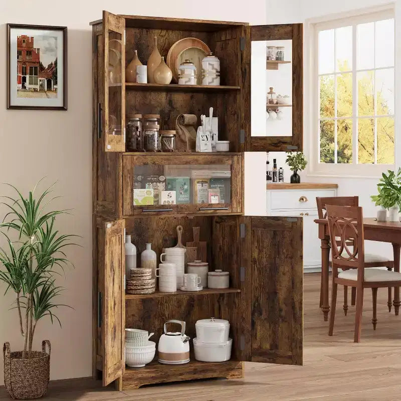 Mobiletto da Bagno Alto DobleePy, Mobile Contenitore da Cucina Autoportante con Ante e Ripiani Regolabili, 60 x 30 x 170 cm