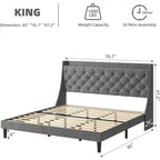 Telaio Letto King Size con Testiera Imbottita a Onde, con Stazione di Ricarica, Design con Bottoni Trapuntati, Nessuna Molla Necessaria, Grigio Chiaro