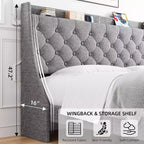 Telaio Letto King Size con Testiera Imbottita a Onde, con Stazione di Ricarica, Design con Bottoni Trapuntati, Nessuna Molla Necessaria, Grigio Chiaro