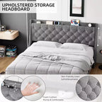 Telaio Letto King Size con Testiera Imbottita a Onde, con Stazione di Ricarica, Design con Bottoni Trapuntati, Nessuna Molla Necessaria, Grigio Chiaro