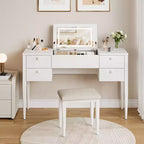 Coiffeuse de maquillage de 119,38 cm avec miroir supérieur rabattable et lumières, 3 modes d'éclairage, coiffeuse avec chaise