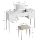 Coiffeuse de maquillage de 119,38 cm avec miroir supérieur rabattable et lumières, 3 modes d'éclairage, coiffeuse avec chaise