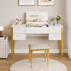 Coiffeuse de maquillage de 119,38 cm avec miroir supérieur rabattable et lumières, 3 modes d'éclairage, coiffeuse avec chaise