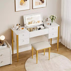 Coiffeuse de maquillage de 119,38 cm avec miroir supérieur rabattable et lumières, 3 modes d'éclairage, coiffeuse avec chaise