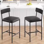 Bar Stools Set of 2/4, Kitchen Bar Stools with Footrest, PU Upholstered Counter Height Barstools, Bar Chairs with Back for Kitchen Island