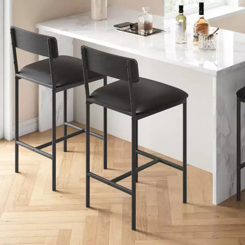 Lot de 2/4 tabourets de bar, tabourets de bar de cuisine avec repose-pieds, tabourets de comptoir rembourrés en PU, chaises de bar avec dossier pour îlot de cuisine